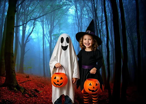 Vista 4 de Misty Forest Backdrop Halloween Eve Dark Blue Fog Fall Autumn Maple Leaves Woods Background for Thanksgiving Party Photography Studio Photo Booth