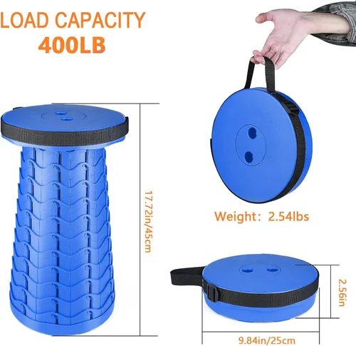 Vista 2 de Taburete plegable mejorado, ligero pero más resistente, con capacidad de carga, 400 libras, taburete plegable portátil para camping, pesca, Azul