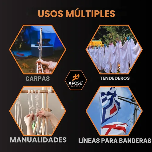 Vista 2 de Cuerda de plástico de 5/32 pulgadas x 50 pies, línea de ropa blanca para colgar y secar la ropa, línea de lavandería de plástico trenzado resistente