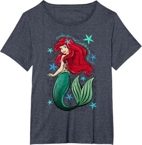 Vista 43 de Disney The Little Mermaid - Camiseta con notas musicales de Ariel, talla S Blanco