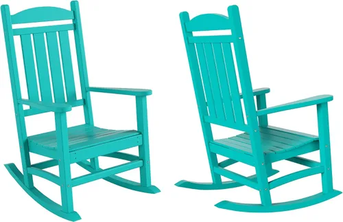 Vista 45 de HDPE Laguna Silla mecedora Adirondack de polietileno para exteriores (juego de 2), color negro