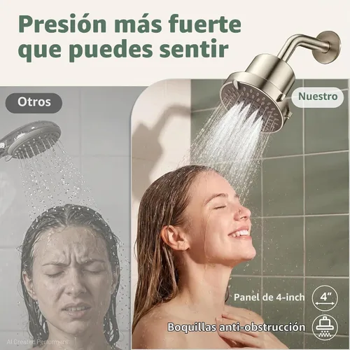 Vista 5 de JDO Cabezal de ducha filtrado de alta presión, cabezal de ducha de lluvia Níquel cepillado