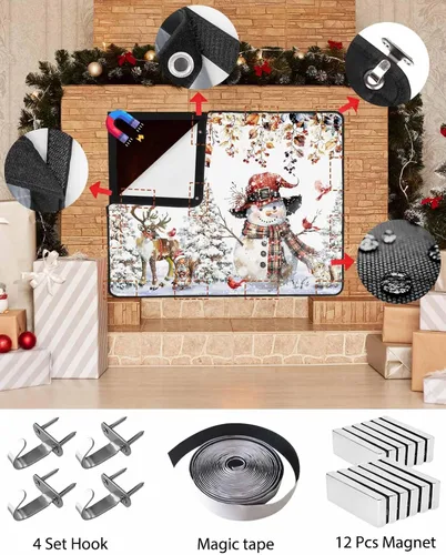 Vista 57 de Cubierta magnética azul para chimenea, detiene la pérdida de calor, pantalla de chimenea para interiores, bolas de gnomos de Navidad, árbol de copo
