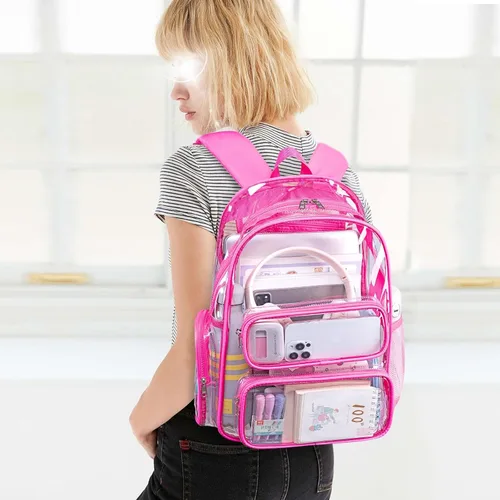 Vista 10 de CAMTOP Mochila transparente resistente y transparente para estudiantes, escuela, trabajo, festival, viajes, deportes, Beige, Mediana, Camtop Mochila