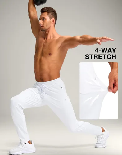 Vista 4 de Pudolla Pantalones deportivos altos para hombre con entrepierna de 32/34/36/38 pulgadas con bolsillos con cremallera, pantalones deportivos ligeros