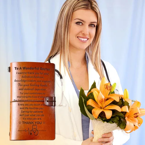 Vista 6 de Skexiod Regalos únicos de doctor para hombres y mujeres - Diario de cuero rellenable de 140 páginas para un doctor maravilloso, regalos