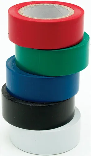 Vista 2 de Performance Tool 1135 - Juego de cinta eléctrica roja, verde, azul, negra y blanca, paquete de 5