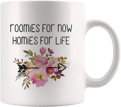 Vista 2 de Fonhark - Bonita taza de Roommate, Roomies for Now Homies for Life, taza de café novedosa de 11 onzas, color blanco
