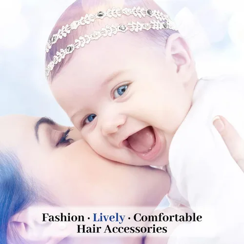 Vista 7 de DANMY Diadema súper elástica para bebé,Banda de pelo de encaje de algodón para niños,Conjunto de accesorios para el cabello de turbante suave