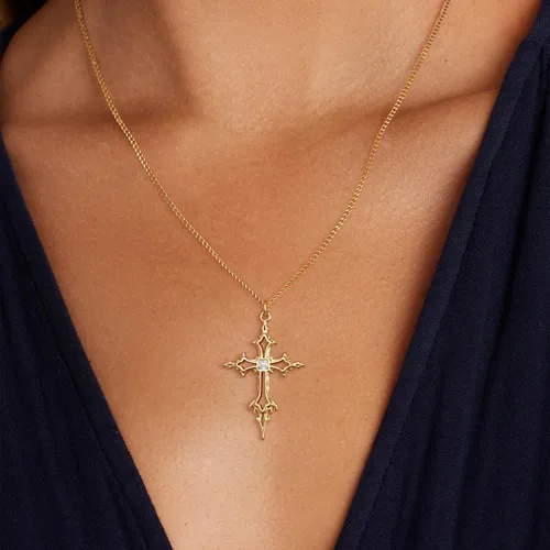 Vista 2 de Collar de cruz para mujer, chapado en oro de 14 quilates, circonita cúbica, collar con colgante de cruz, joyería cristiana, regalos para mujeres