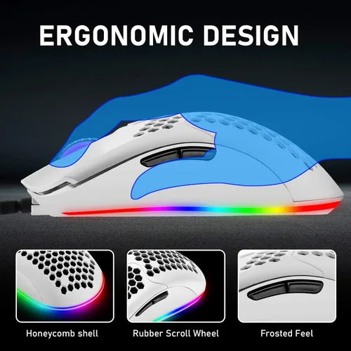 Vista 4 de ZIYOU LANG Ratón ligero para juegos con cable, 6 retroiluminación RGB con 7 botones programables, sensor óptico ajustable de 6400 DPI, compatible