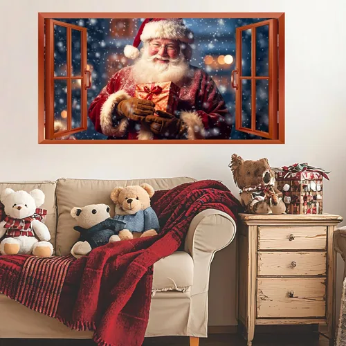 Vista 3 de Calcomanías de Pared de Navidad, Pegatinas de Papá Noel para Decoraciones de Pared de Navidad Interior, Calcomanías de Ventana Falsa de Navidad