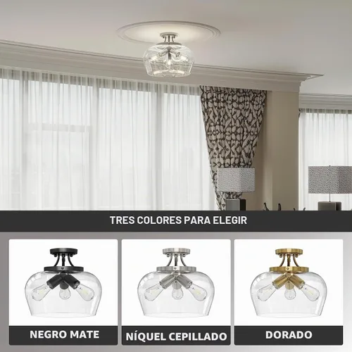 Vista 8 de VONLUCE Lámpara de techo semiempotrada, lámpara de techo de 13.8 pulgadas con pantalla de vidrio transparente, base E26, accesorio de iluminación