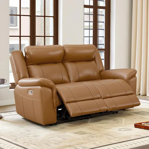Vista 11 de CHITA - Sofá reclinable eléctrico de piel, para pared, color marrón oscuro, 3 plazas