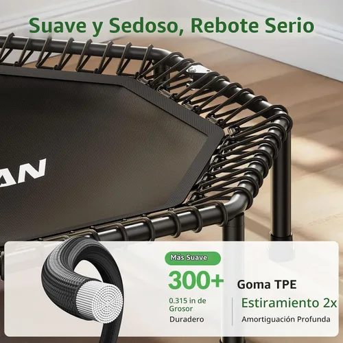 Vista 4 de BCAN - Cama elástica miniatura octagonal de 51 pulgadas, carga máxima de 450 libras; cama elástica de aptitud física con barra de asa T ajustable