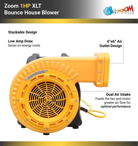 Vista 3 de Zoom Blowers XLT - Soplador inflable para castillo de salto animoso, toboganes de agua y carrera de obstáculos, eléctrico, eficiente de energía