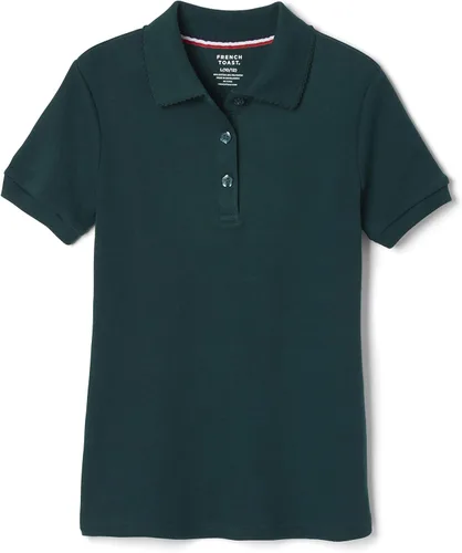 Vista 15 de French Toast Girls' Plus Sized Short Sleeve Polo with Picot Collar Azul marino