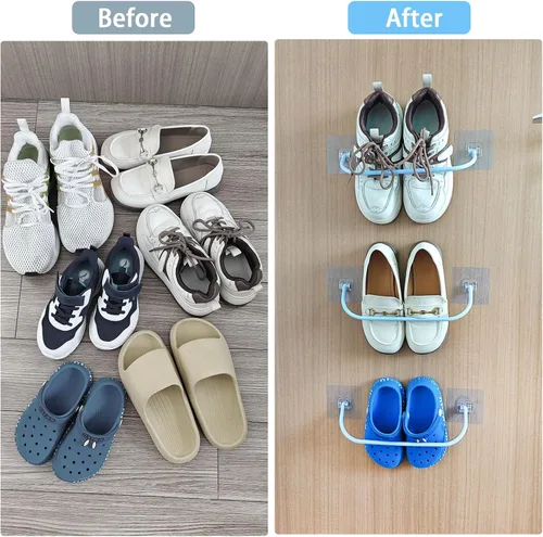 Vista 4 de Paquete de 6 zapateros de pared con tiras adhesivas para colgar, zapatero de pared para caravana, soporte para zapatos de espacio pequeño