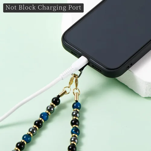 Vista 3 de Dije para teléfono con cuentas de mármol, cordón para teléfono celular con pestaña de amarre, correa de cadena para teléfono, correa de muñeca manos