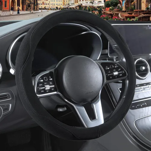 Vista 24 de Funda para volante en forma de D de gamuza negra de 13.5 a 14 pulgadas Warm in Winter and Cool in Summer, Small Felt Car Accessories, Breathable