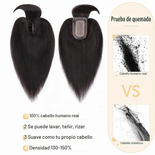 Vista 2 de SEGO Toppers para el cabello para mujer, cabello humano real con flequillo, base de seda de 2.8 x 5.1 in, 100% cabello humano Remy, clip en la parte
