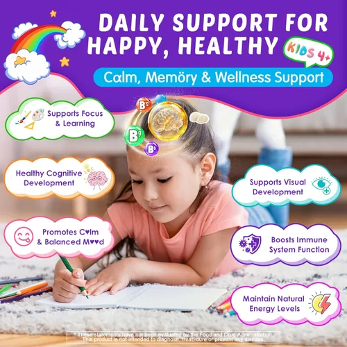 Vista 3 de Gomitas cerebrales para niños, suplemento de enfoque con hongo melena de leones, vitaminas cerebrales