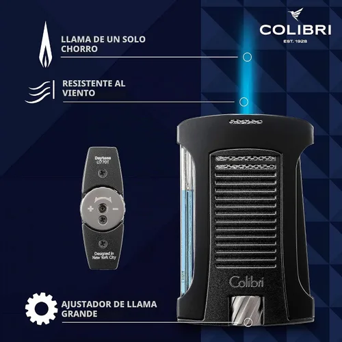 Vista 6 de Colibri Daytona - Encendedor de butano resistente al viento: llama ajustable, encendedor de puros recargable de un solo chorro, diseño ergonómico