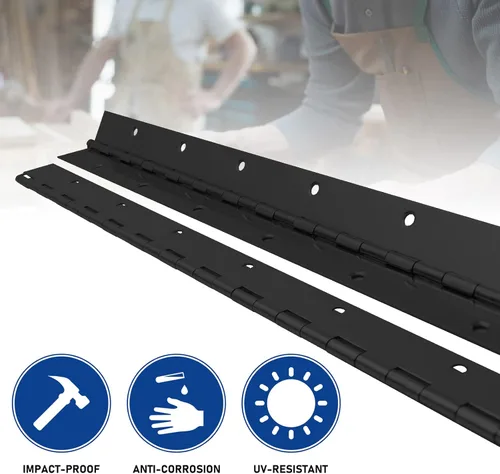 Vista 6 de Bisagra de Piano de Acero Inoxidable Negra de 2 Piezas de 2" x 18", 0.060" / 1/16" de Grosor, Bisagra de Piano de Trabajo Pesado con Agujeros Negro