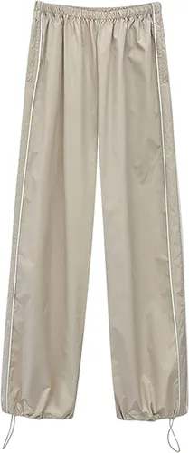 Vista 5 de Pantalones de paracaídas para mujer, pantalones cargo con cintura elástica, pierna ancha, ropa Y2K