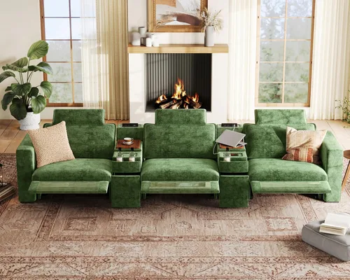Vista 22 de Sofá reclinable eléctrico de 102.8 pulgadas con reposacabezas, sofá reclinable modular Cloud de gran tamaño con mesa, cajón de almacenamiento