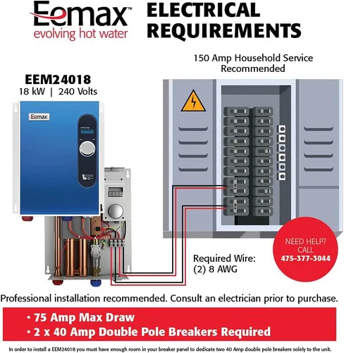 Vista 2 de Eemax EEM24018 Calentador de agua eléctrico sin tanque, azul