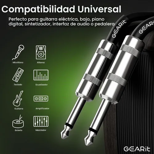 Vista 3 de GEARit Cable de altavoz profesional (6 pies), cobre puro 12 AWG, de 1/4 de pulgada a 1/4 de pulgada, TS recto macho a macho para amplificador