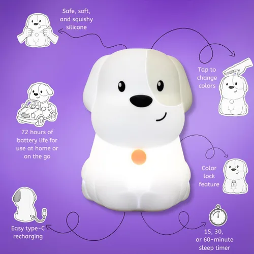 Vista 3 de Lumipets Pepper The Puppy Dog - Luz nocturna de silicona blanda para niños Bonita luz nocturna con control remoto y control táctil