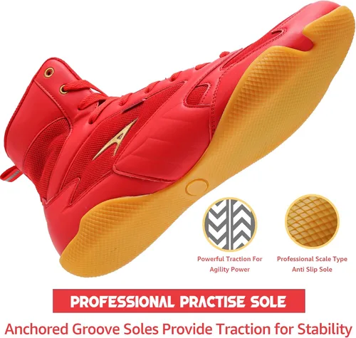 Vista 4 de ASHION Zapatos de lucha libre para hombre, zapatos de boxeo, zapatillas de deporte de fitness con suela cero caída