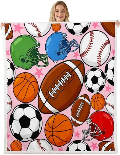 Vista 37 de Feelyou Football Throw Blanket Basketball Sports Soft Fleece Sherpa Cozy Fuzzy Plush Warm Soccer Ball Game Fuzzy Plush Throw Black Baseball Gaming