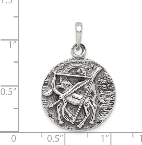 Vista 2 de Sagitario El Arquero zodiaco Círculo Colgante en Antiqued plata