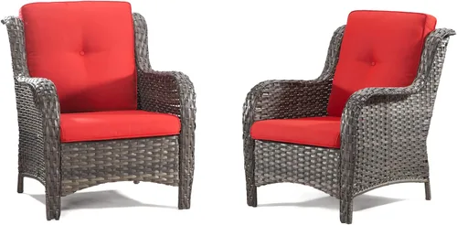 Vista 44 de Juego de 2 sillas de patio giratorias de 360 grados para exteriores y mesa auxiliar a juego – 3 sillas deslizantes de mimbre para patio con cojines