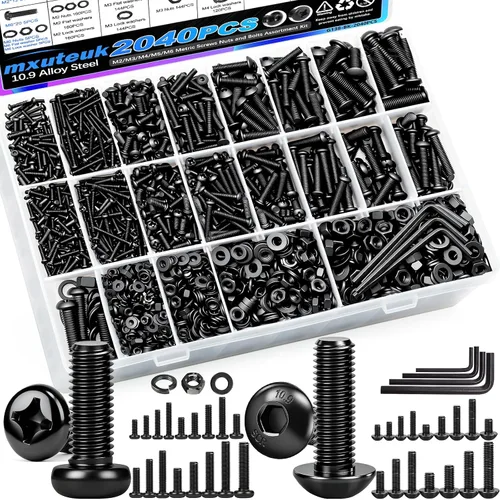 Vista 21 de mxuteuk Juego de tornillos M5 de 185 piezas, kit de tuercas, pernos y tornillos de cabeza hexagonal M5, pernos de acero de aleación de grado 12.9