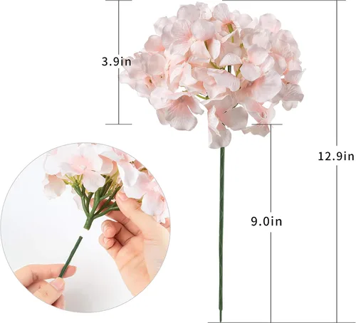 Vista 6 de LuLuHouse - Cabezas de hortensias de seda con tallos artificiales a granel de flores para manualidades, centro de mesa de boda, decoración