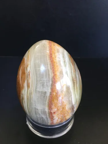 Vista 5 de Ónix natural con bandas de arco iris de 2.5 pulgadas, forma de huevo, piedra de cristal curativo, mineral