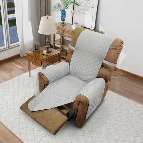 Vista 28 de Fundas para Silla Reclinable Reversibles Funda de Sofá para Mascotas Protector de Muebles Lazy Boy (Silla 23'', Beige/Beige)