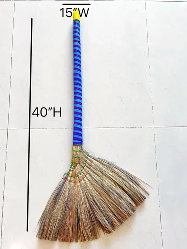 Vista 4 de Auténtica escoba asiática hecha a mano, juego de 3 unidades, escoba de paja vietnamita de primera calidad, 40 pulgadas de longitud