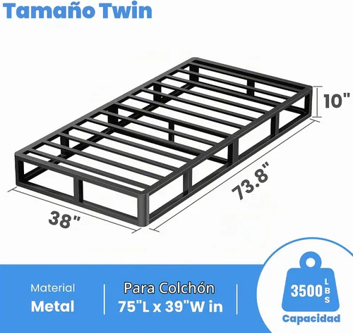 Vista 3 de ROIL Somier de 10 Pulgadas para Cama Individual, Somier Metálico Resistente con Funda de Tela, Capacidad Máxima de Peso de 3500 Libras, Fácil
