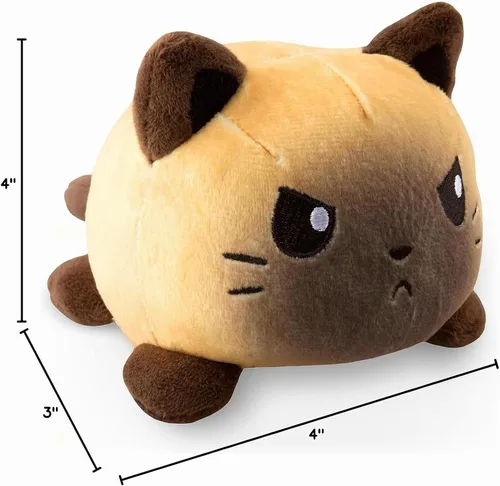 Vista 4 de TeeTurtle - Peluche reversible de gato siamés de 4 pulgadas Gato siamés feliz + enojado