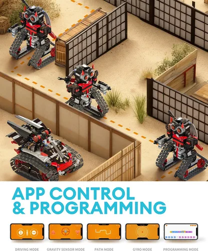 Vista 4 de Opmind Kit de Construcción de Robot RC STEM 5 en 1, Control por APP y Control Remoto, Bloques Samurái/Ninja 419 Piezas, Set de Constructor Juguete