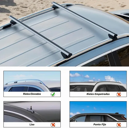 Vista 2 de COWVIE Barras transversales de techo de aluminio de 47 pulgadas para rieles laterales elevados, barras de carga ajustables, capacidad de 165 LBS