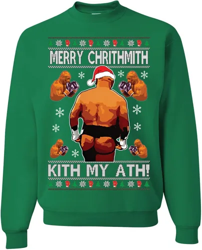 Vista 15 de wild custom apparel Merry Chrithmith Kith My Ath suéter feo de Navidad divertido con cuello redondo sudadera Negro