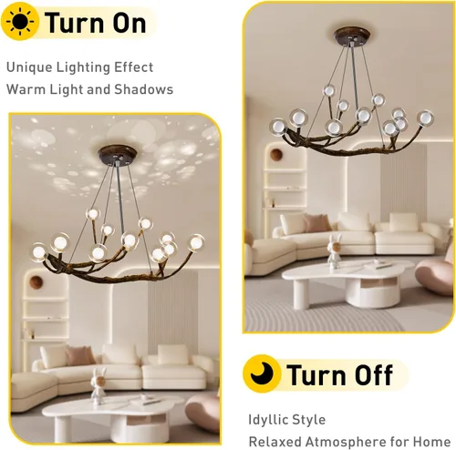 Vista 4 de 12 luces lámpara de rama moderna LED árbol rama luz, 110 V 36 W vidrio burbuja rama luz de techo, rama lámpara colgante para sala comedor
