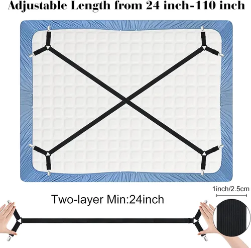 Vista 2 de Morcheiong Correas de sujeción para sábanas ajustables con clips para sábanas para ropa de cama, amarres, juego de 2