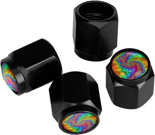 Vista 5 de Wolf - Tapones de válvula de neumático con bandera americana, tapas de válvula de neumático de aluminio negro, cubiertas universales